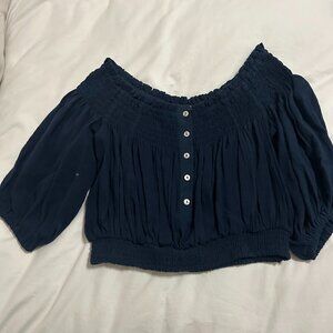 Free People Navy Cropped Blouse